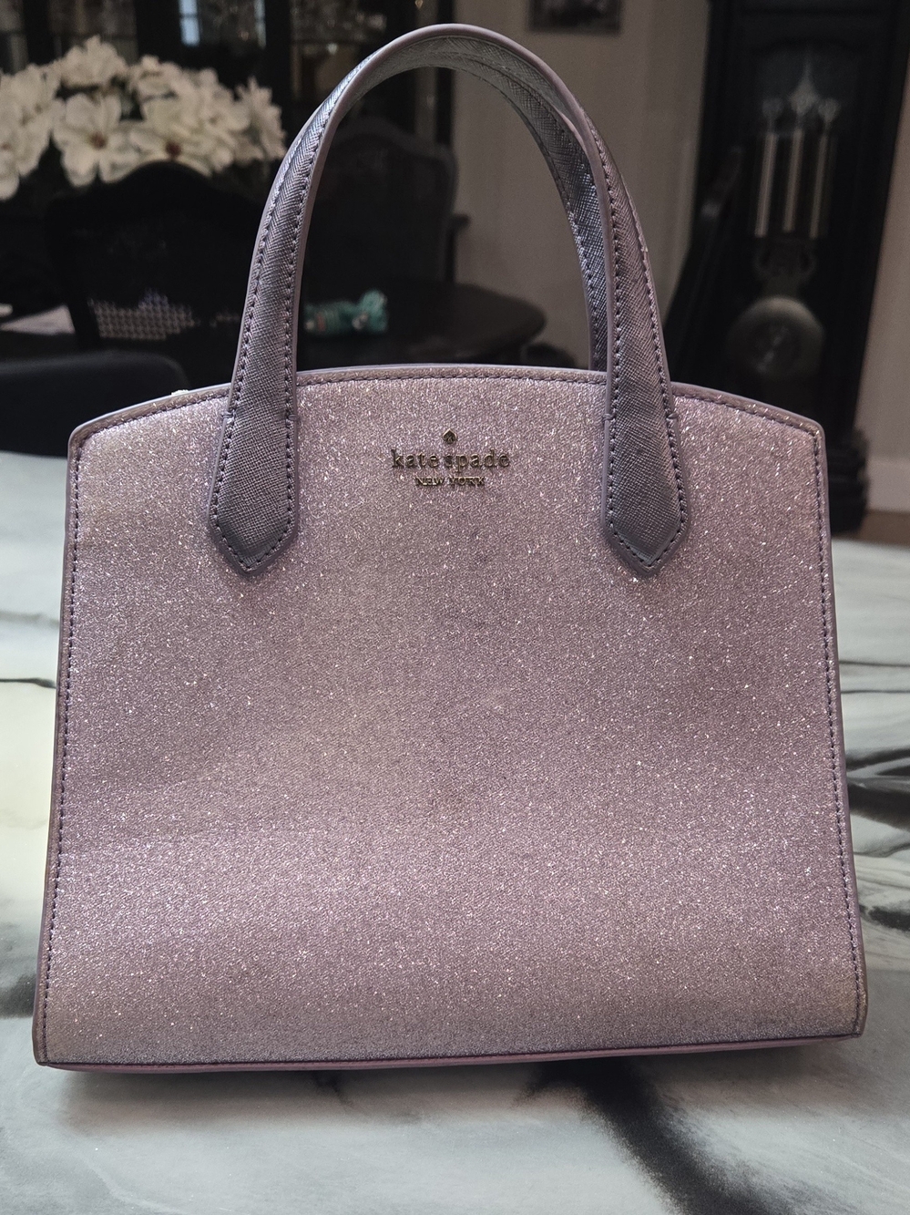 Kate Spade New York Lilac Frost Purple Tinsel Glitter Satchel Bag - Flawed Inter